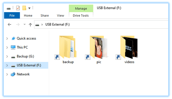 all files on external hard drive become shortcuts