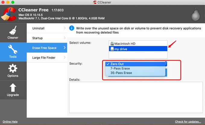 CCleaner data erasure for Mac